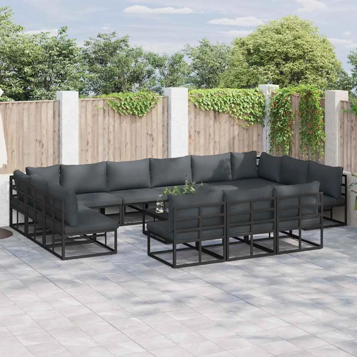 vidaXL vidaXL Garden Sofa Set with Cushion 13 pcs Black Aluminium - Garden Sofa Sets