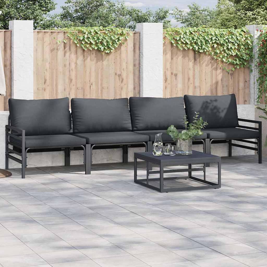 vidaXL vidaXL Garden Sofa Set with Cushion 4 pcs Black Steel - Garden Sofa Sets