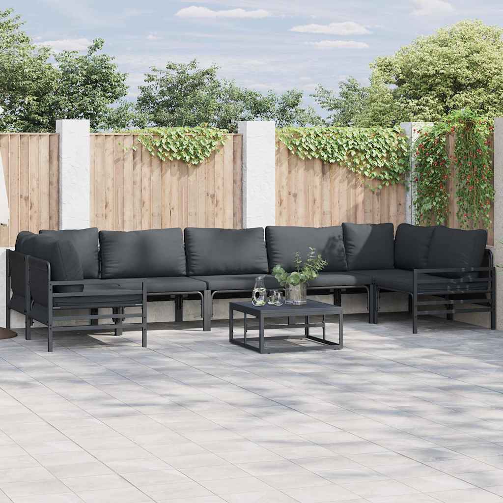 vidaXL vidaXL Garden Sofa Set with Cushion 7 pcs Black Steel - Garden Sofa Sets