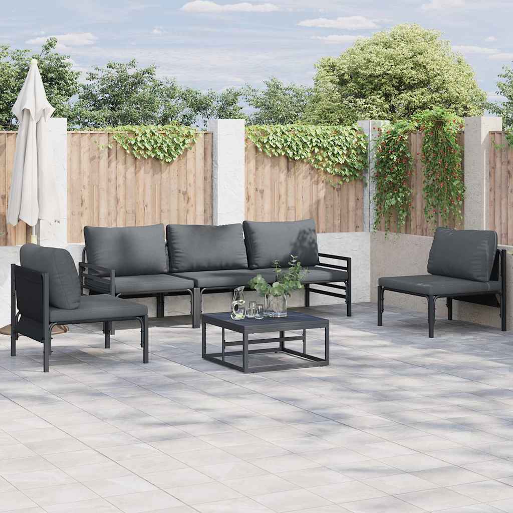 vidaXL vidaXL Garden Sofa Set with Cushion 5 pcs Black Steel - Garden Sofa Sets