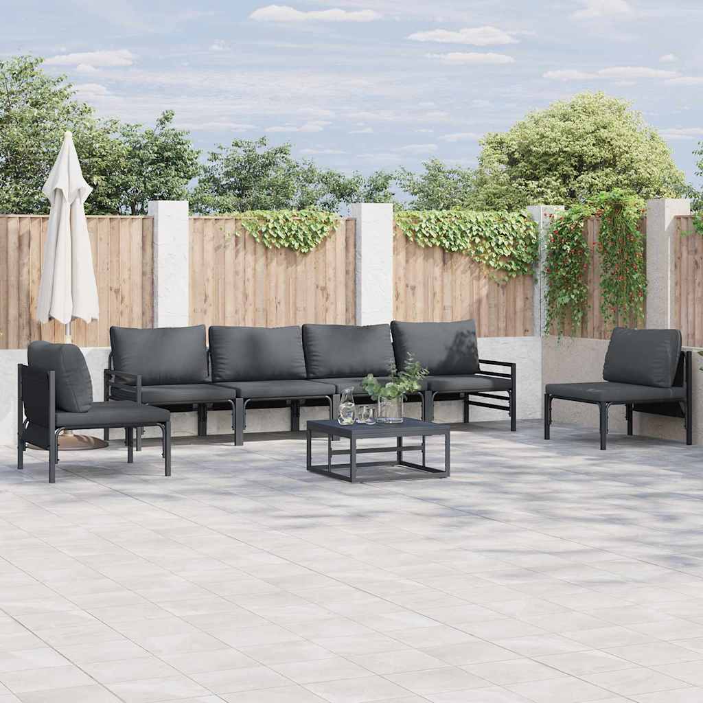vidaXL vidaXL Garden Sofa Set with Cushion 6 pcs Black Steel - Garden Sofa Sets
