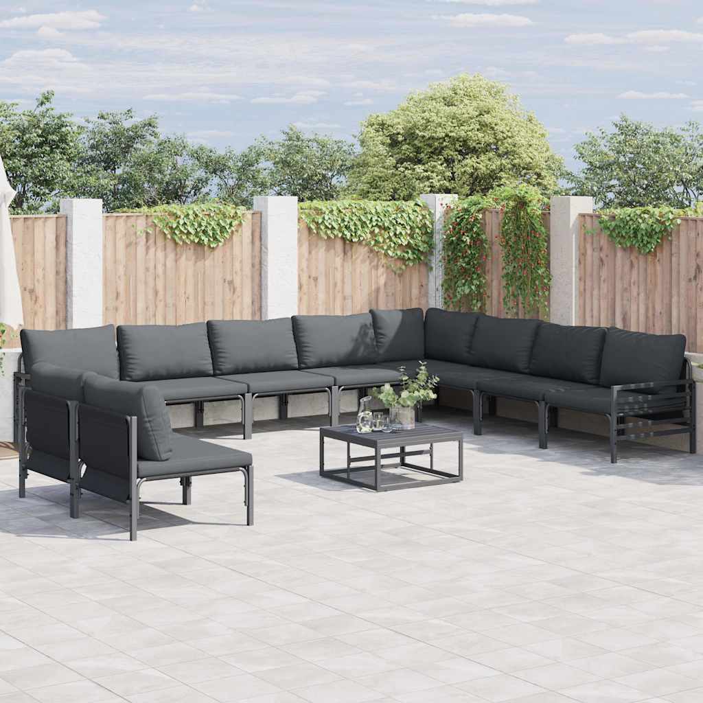 vidaXL vidaXL Garden Sofa Set with Cushion 10 pcs Black Steel - Garden Sofa Sets