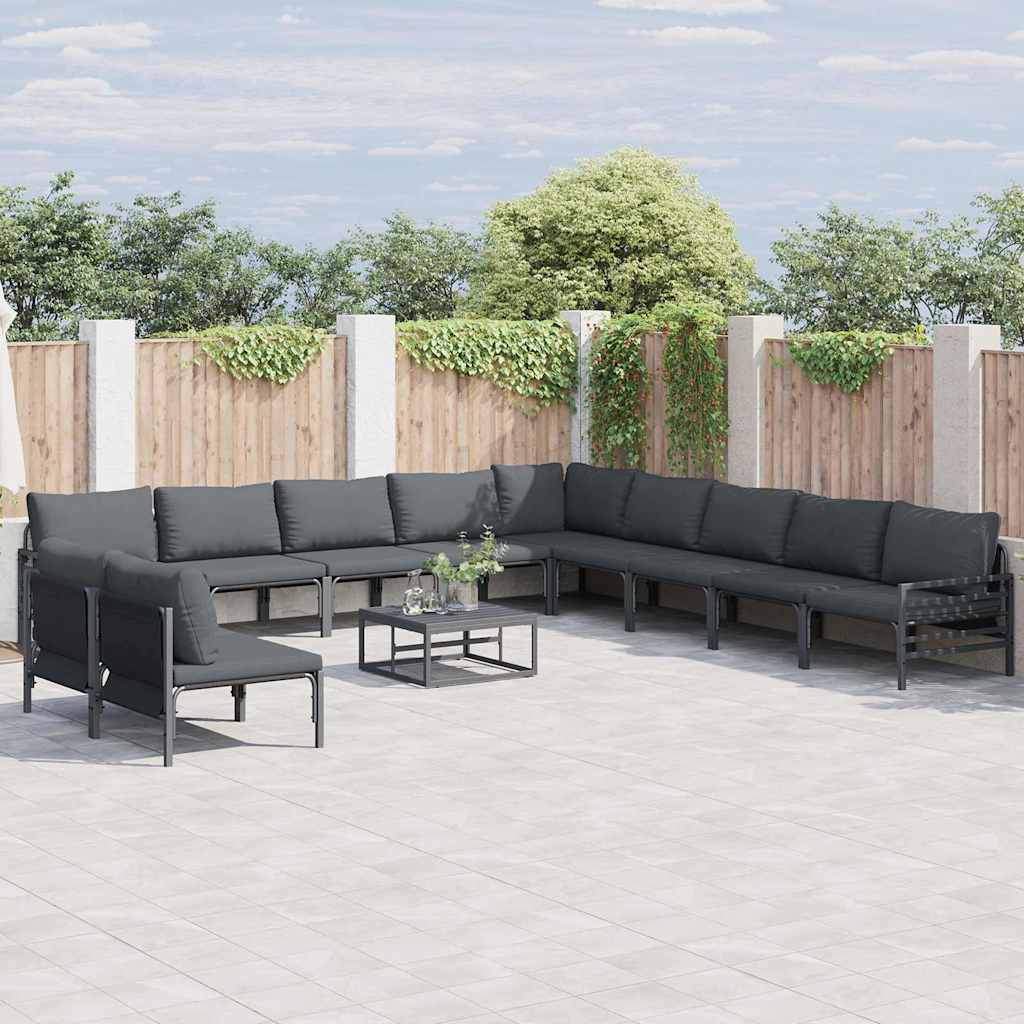 vidaXL vidaXL Garden Sofa Set with Cushion 11 pcs Black Steel - Garden Sofa Sets