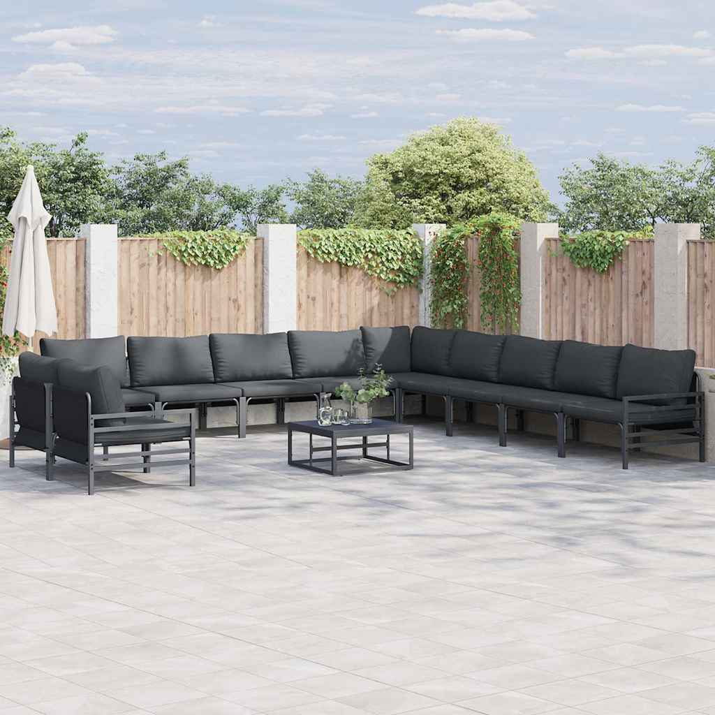 vidaXL vidaXL Garden Sofa Set with Cushion 11 pcs Black Steel - Garden Sofa Sets