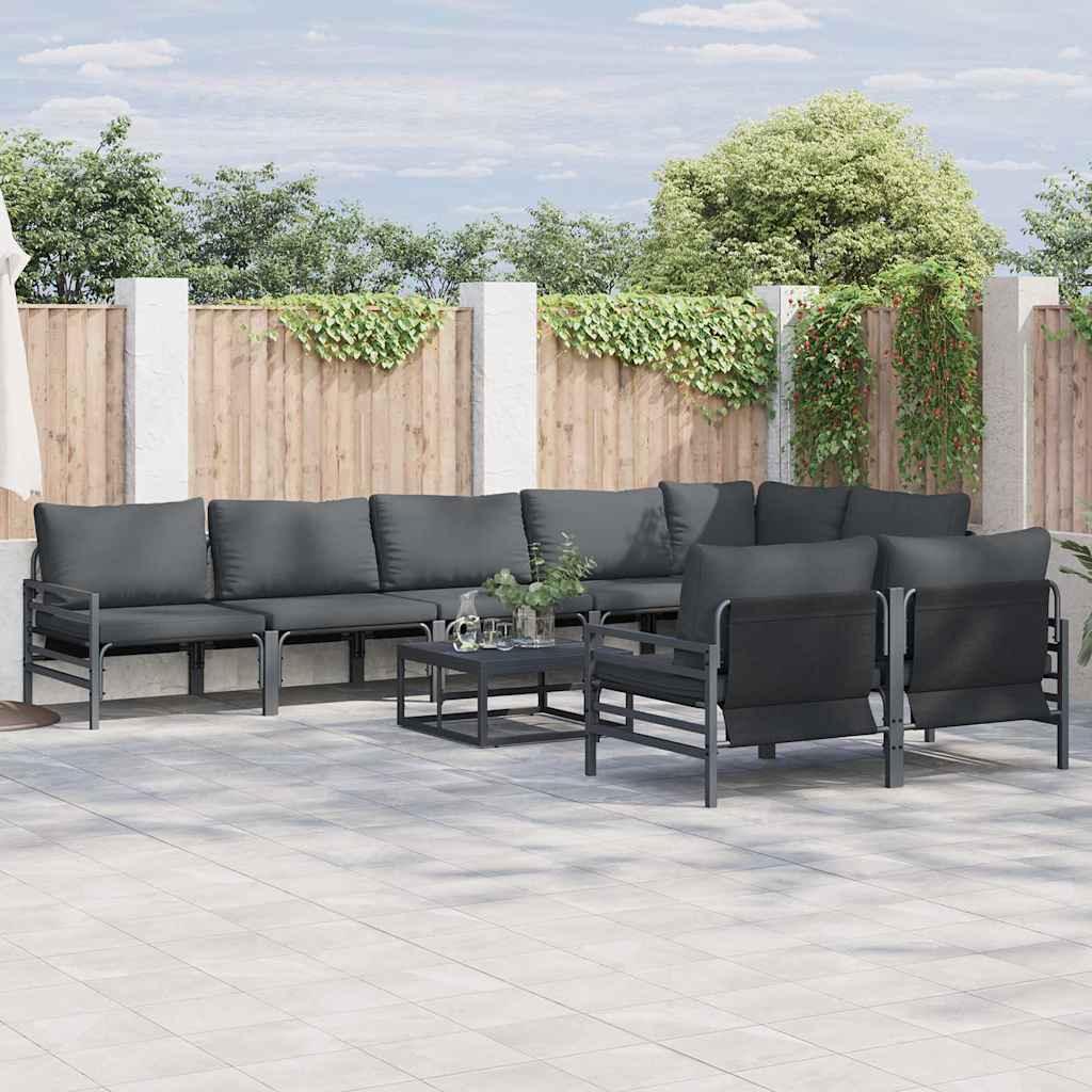 vidaXL vidaXL Garden Sofa Set with Cushion 8 pcs Black Steel - Garden Sofa Sets