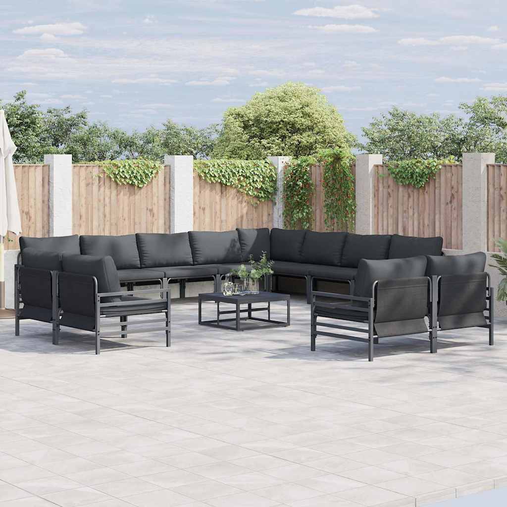 vidaXL vidaXL Garden Sofa Set with Cushion 12 pcs Black Steel - Garden Sofa Sets