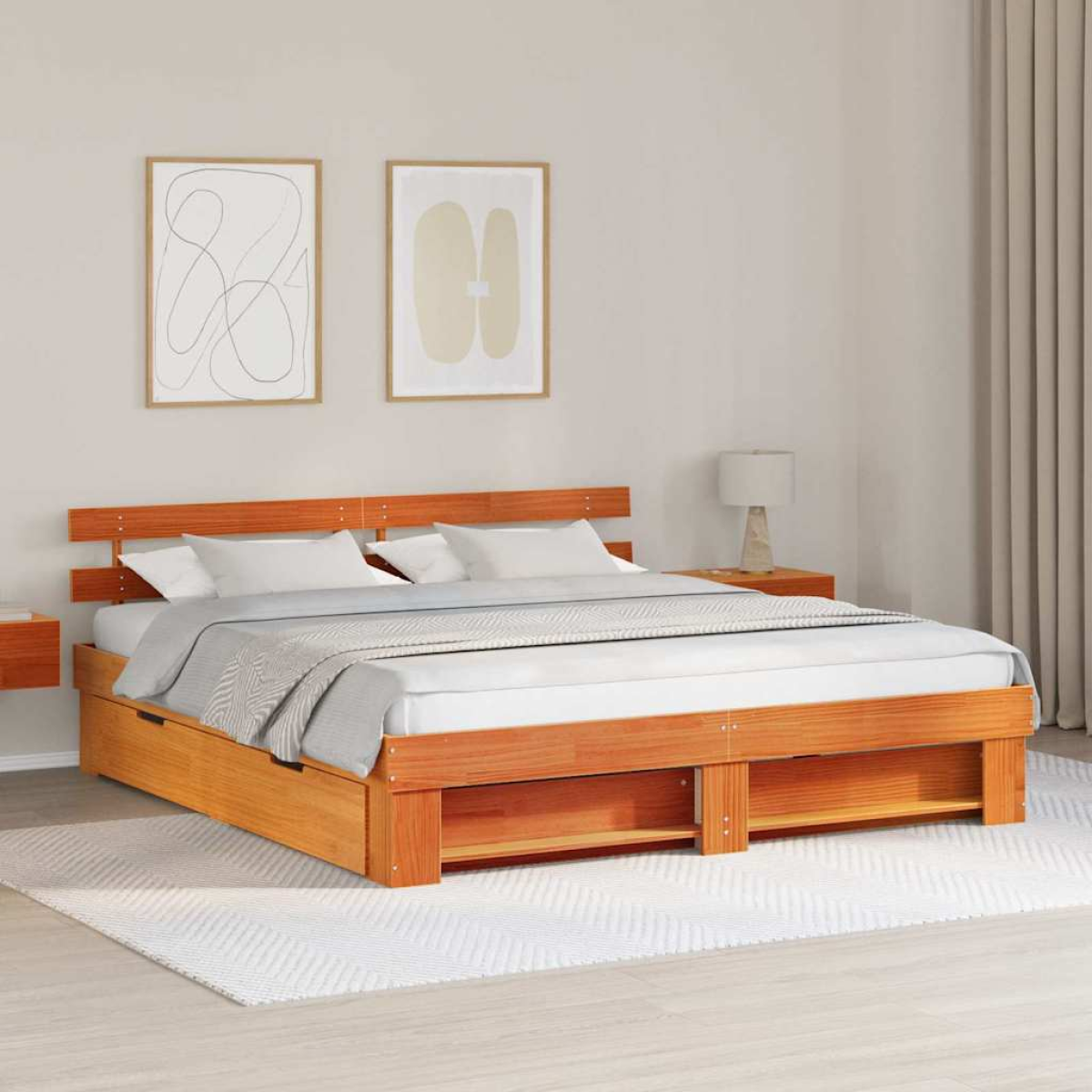 vidaXL Bed Frame with Headboard Natural 100 x 200 cm Solid Pine Wood - from vidaXL