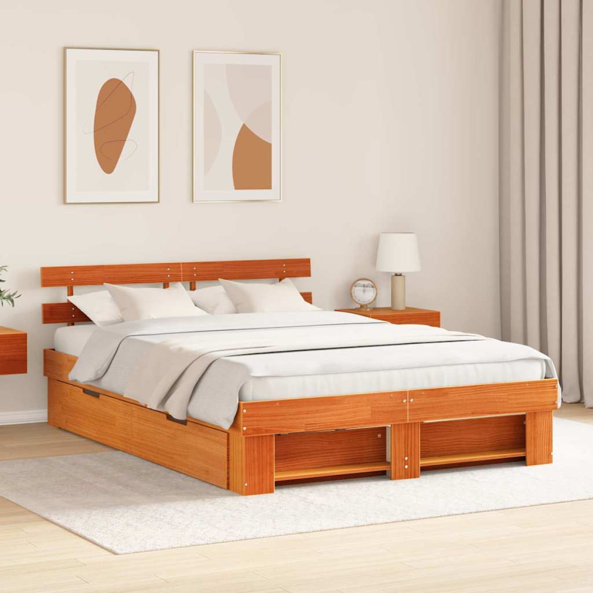 vidaXL Bed Frame with Headboard Natural 100 x 200 cm Solid Pine Wood - from vidaXL