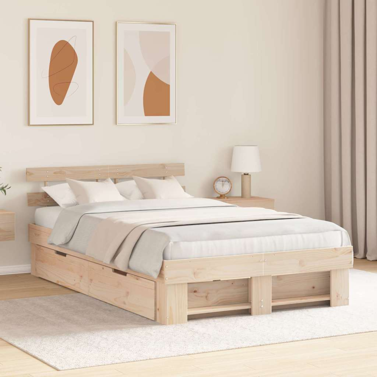 vidaXL Bed Frame with Headboard Natural 100 x 200 cm Solid Pine Wood - from vidaXL