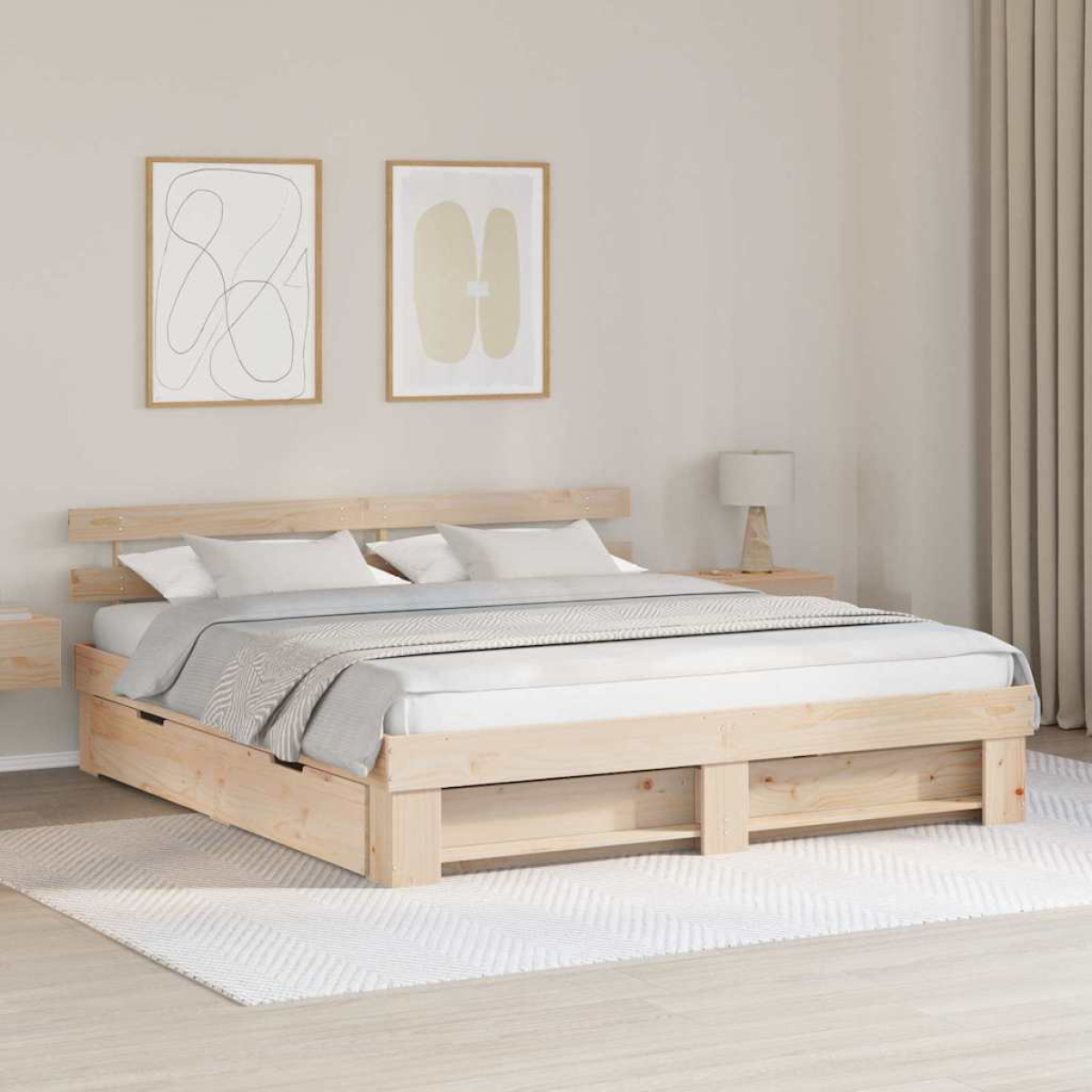 vidaXL Bed Frame with Headboard Natural 100 x 200 cm Solid Pine Wood - from vidaXL
