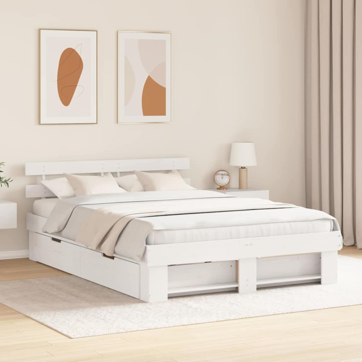 vidaXL Bed Frame with Headboard Natural 100 x 200 cm Solid Pine Wood - from vidaXL