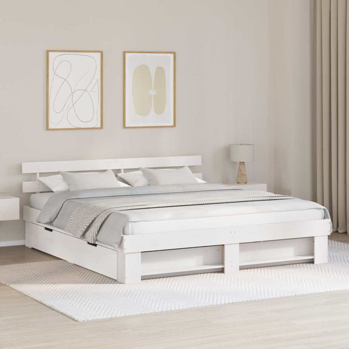vidaXL Bed Frame with Headboard Natural 100 x 200 cm Solid Pine Wood - from vidaXL