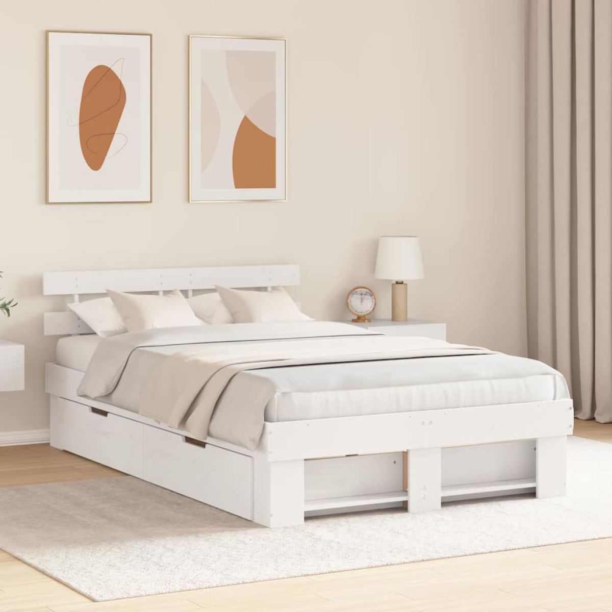 vidaXL Bed Frame with Headboard Natural 100 x 200 cm Solid Pine Wood - from vidaXL