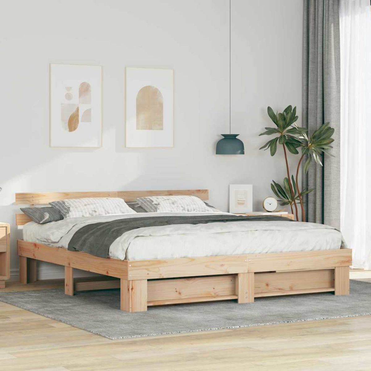 vidaXL Bed Frame with Headboard Brown 160 x 200 cm Solid Pine Wood - from vidaXL