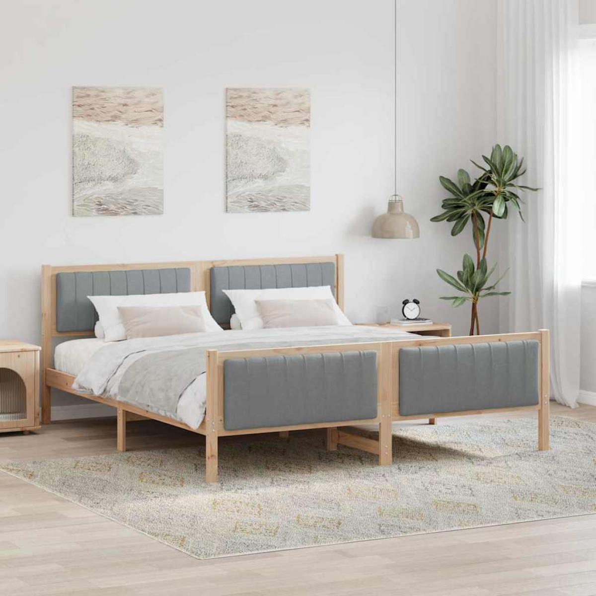 vidaXL Bed frame Brown and light grey 90 x 200 cm Solid pine wood - from vidaXL
