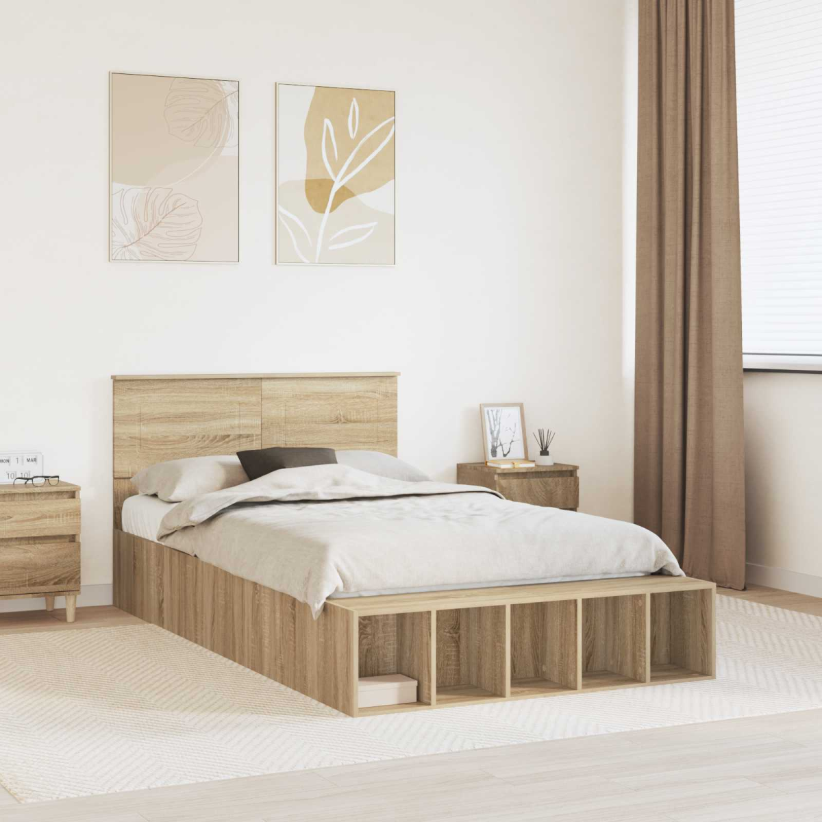 vidaXL Bed Frame with Shelf Grey Sonoma 200 x 200 cm Engineered Wood - from vidaXL