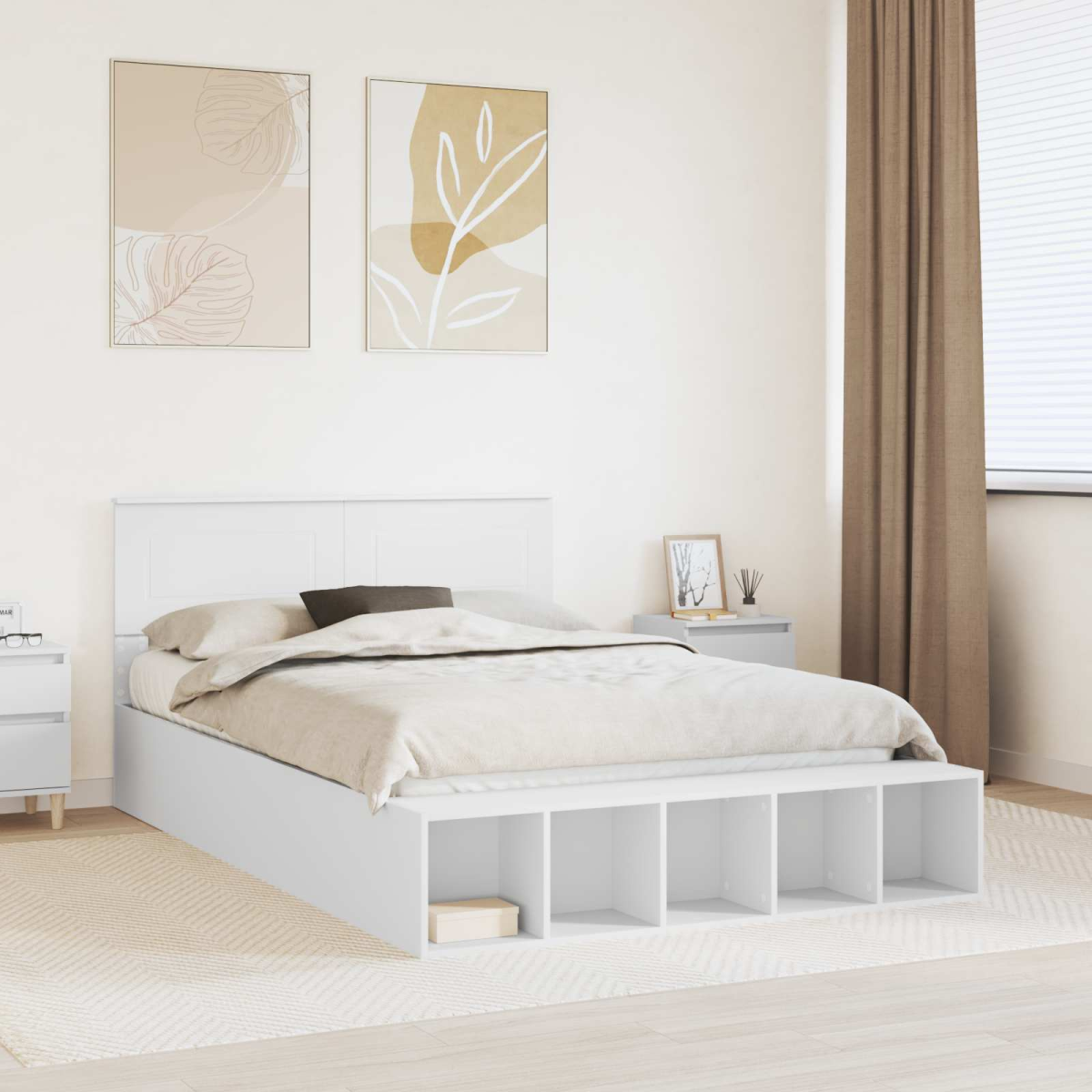 vidaXL Bed Frame with Shelf Grey Sonoma 200 x 200 cm Engineered Wood - from vidaXL