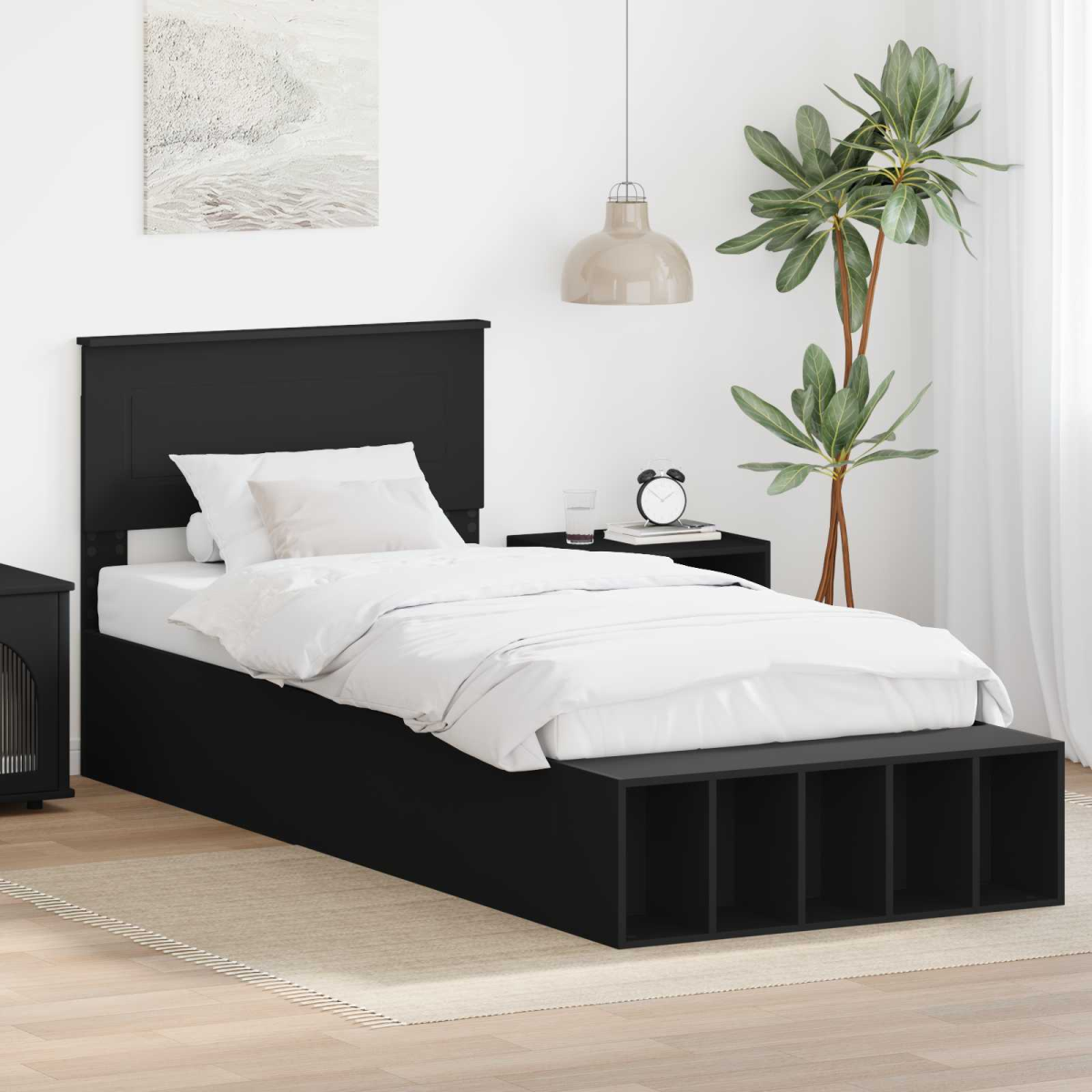vidaXL Bed Frame with Shelf Grey Sonoma 200 x 200 cm Engineered Wood - from vidaXL