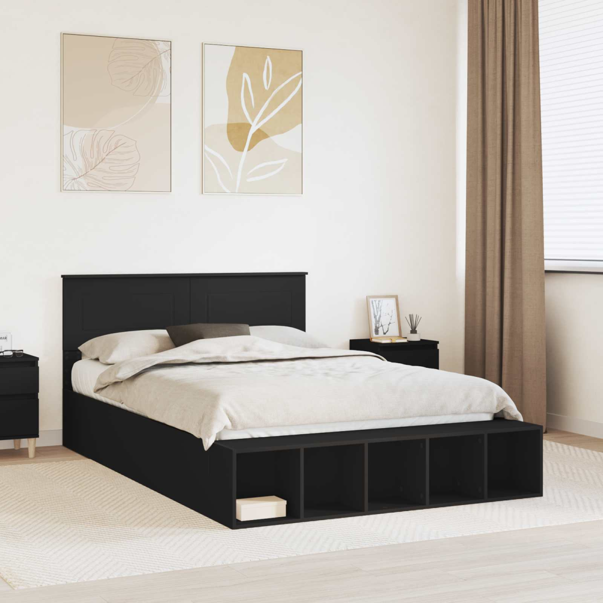 vidaXL Bed Frame with Shelf Grey Sonoma 200 x 200 cm Engineered Wood - from vidaXL