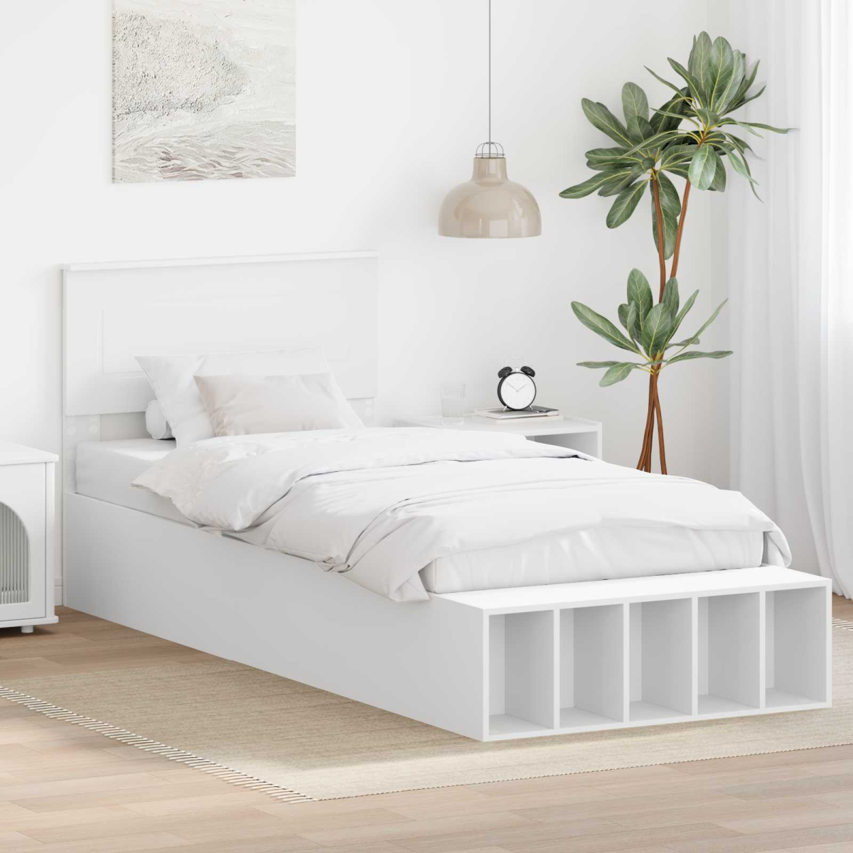 vidaXL Bed Frame with Shelf Grey Sonoma 200 x 200 cm Engineered Wood - from vidaXL