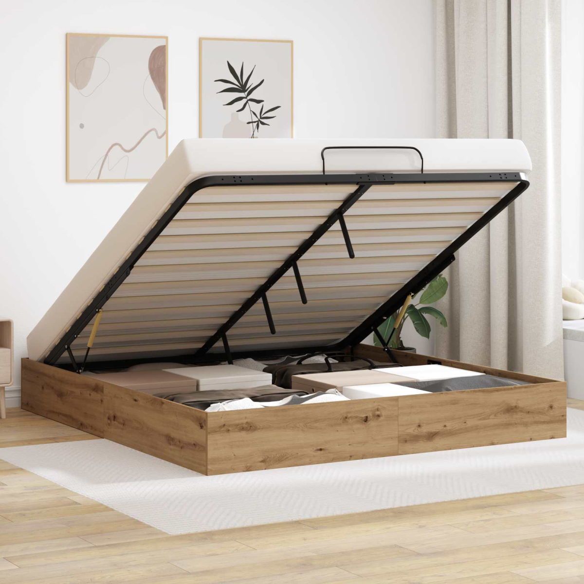vidaXL Ottoman Bed Frame White 203 x 180 x 25 cm Engineered Wood - from vidaXL