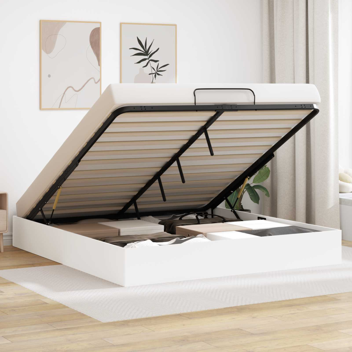 vidaXL Ottoman Bed Frame White 203 x 180 x 25 cm Engineered Wood - from vidaXL