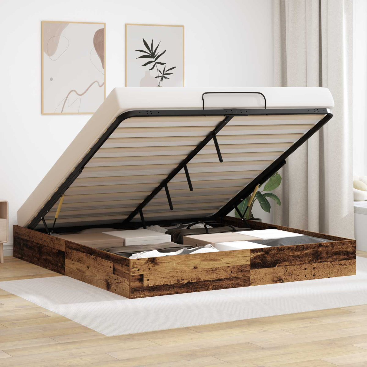 vidaXL Ottoman Bed Frame White 203 x 180 x 25 cm Engineered Wood - from vidaXL