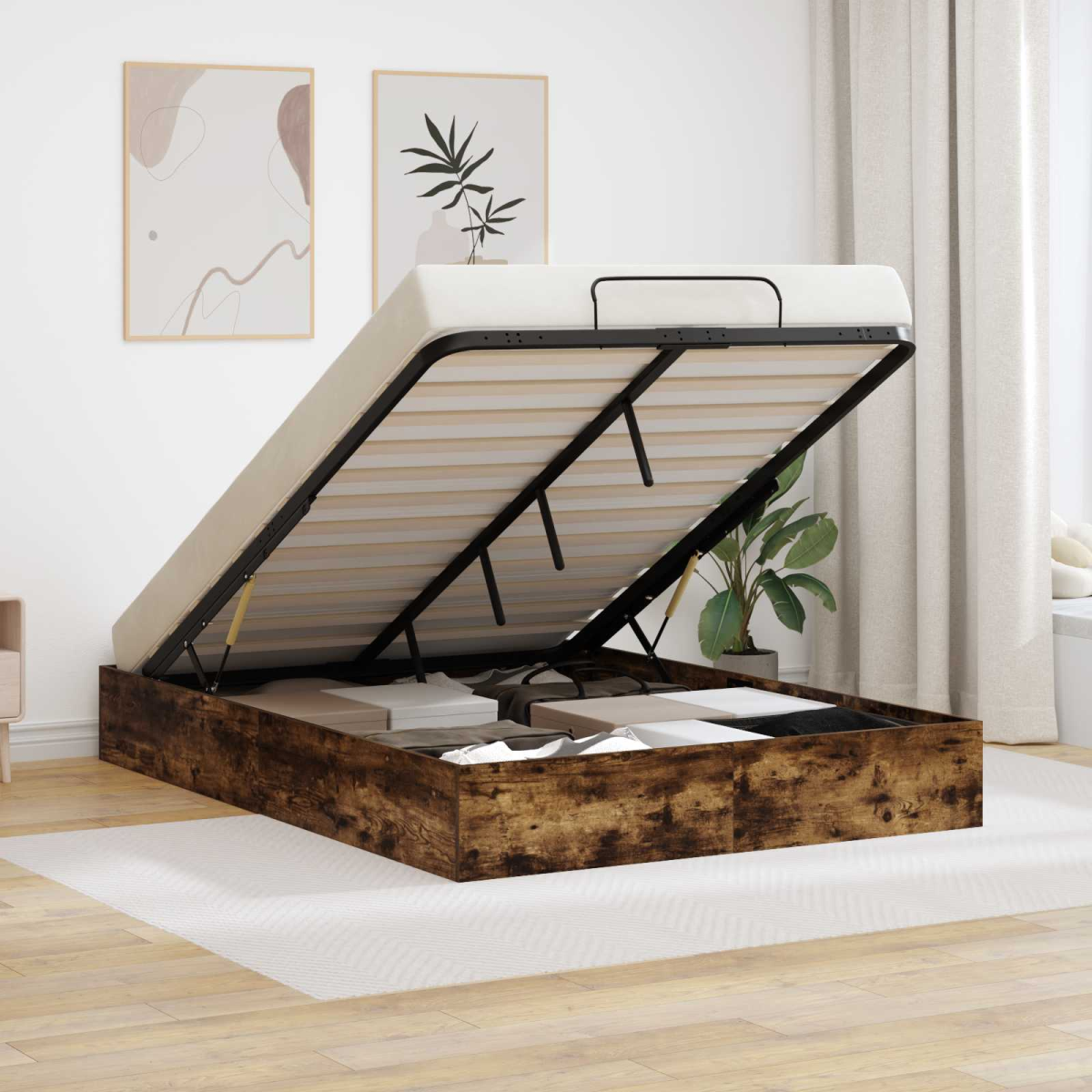 vidaXL Ottoman Bed Frame White 203 x 180 x 25 cm Engineered Wood - from vidaXL
