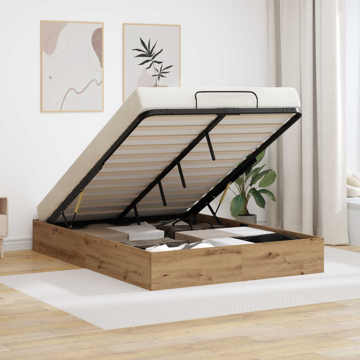 vidaXL Ottoman Bed Frame White 203 x 180 x 25 cm Engineered Wood - from vidaXL