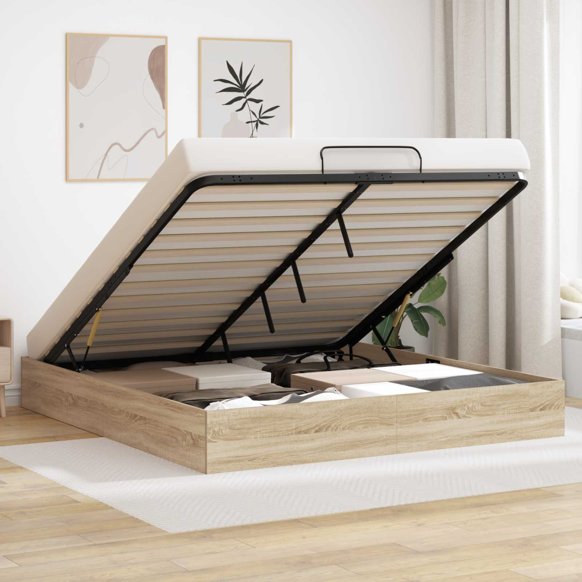 vidaXL Ottoman Bed Frame White 203 x 180 x 25 cm Engineered Wood - from vidaXL
