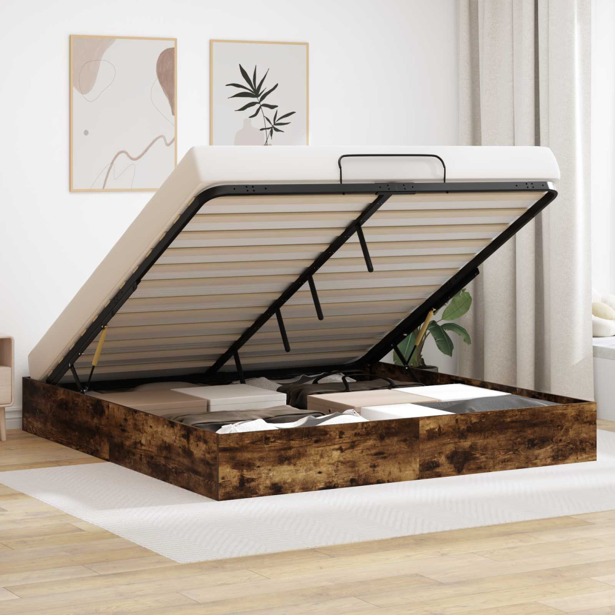 vidaXL Ottoman Bed Frame White 203 x 180 x 25 cm Engineered Wood - from vidaXL