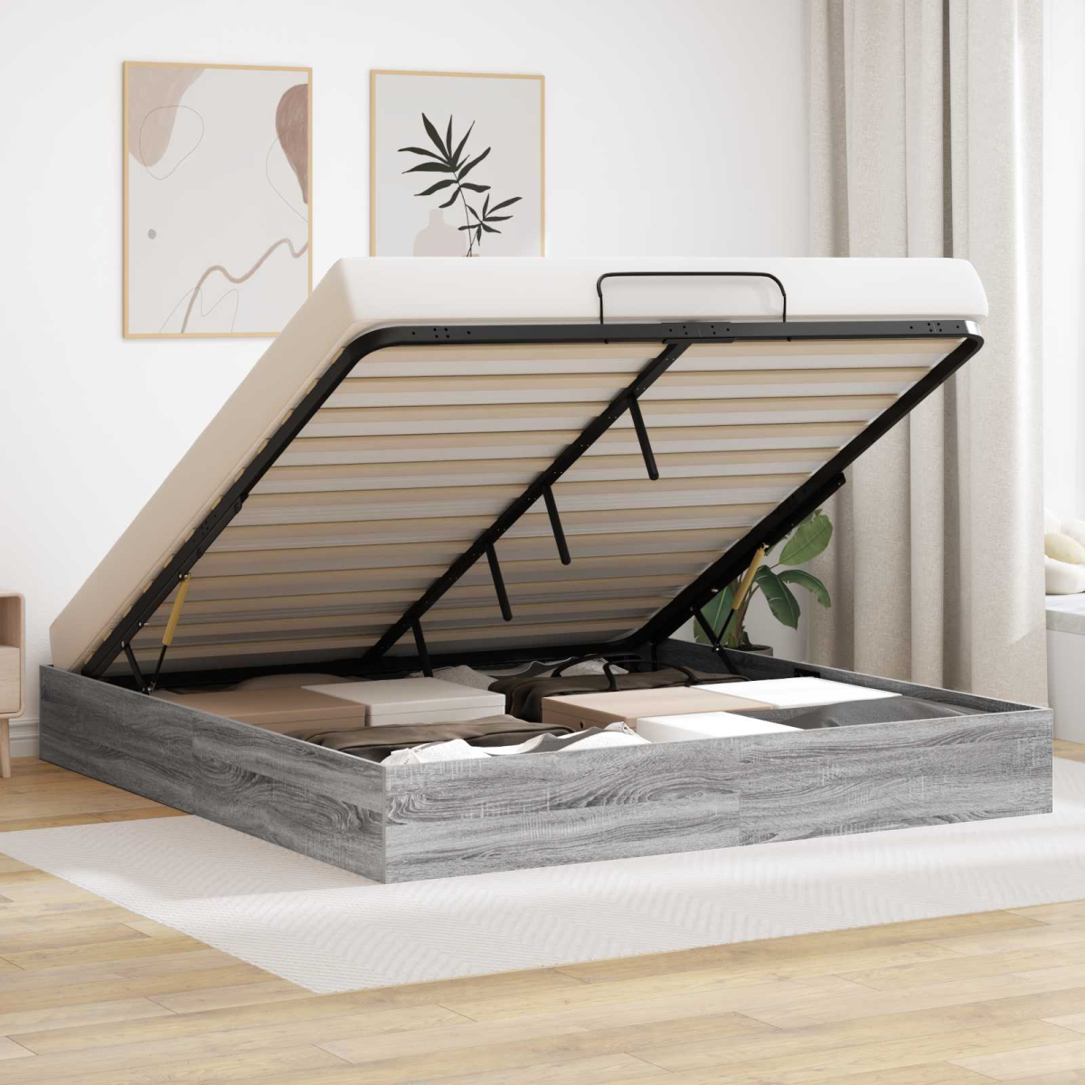 vidaXL Ottoman Bed Frame White 203 x 180 x 25 cm Engineered Wood - from vidaXL