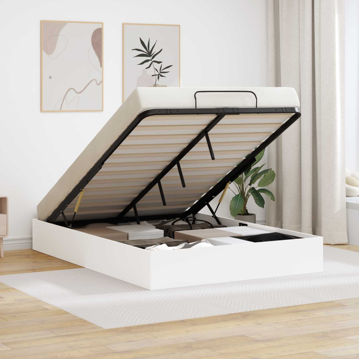 vidaXL Ottoman Bed Frame White 203 x 180 x 25 cm Engineered Wood - from vidaXL