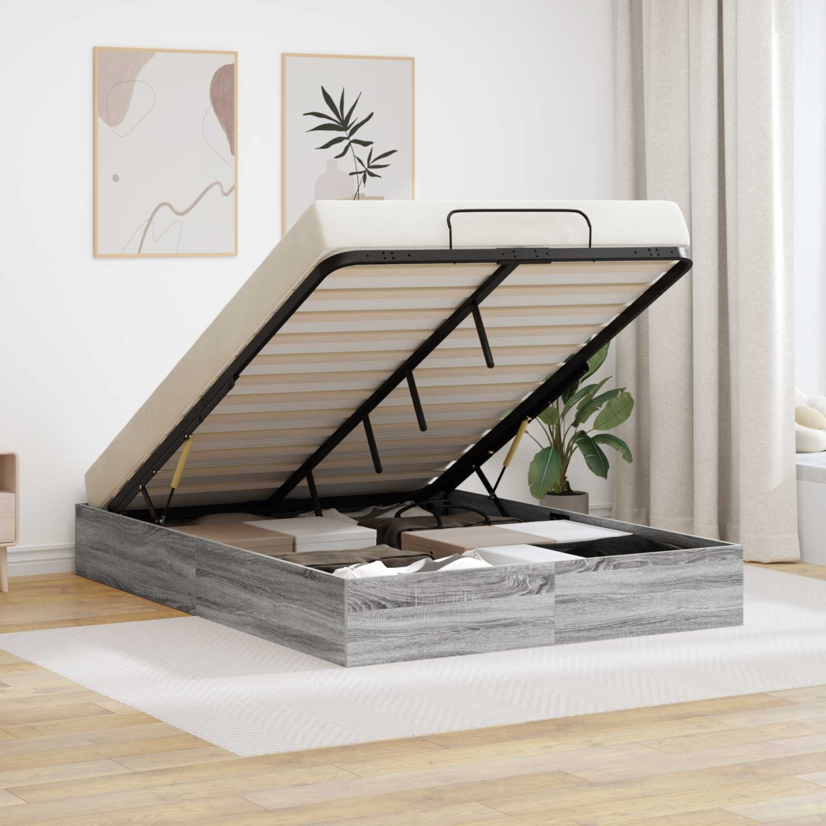 vidaXL Ottoman Bed Frame White 203 x 180 x 25 cm Engineered Wood - from vidaXL