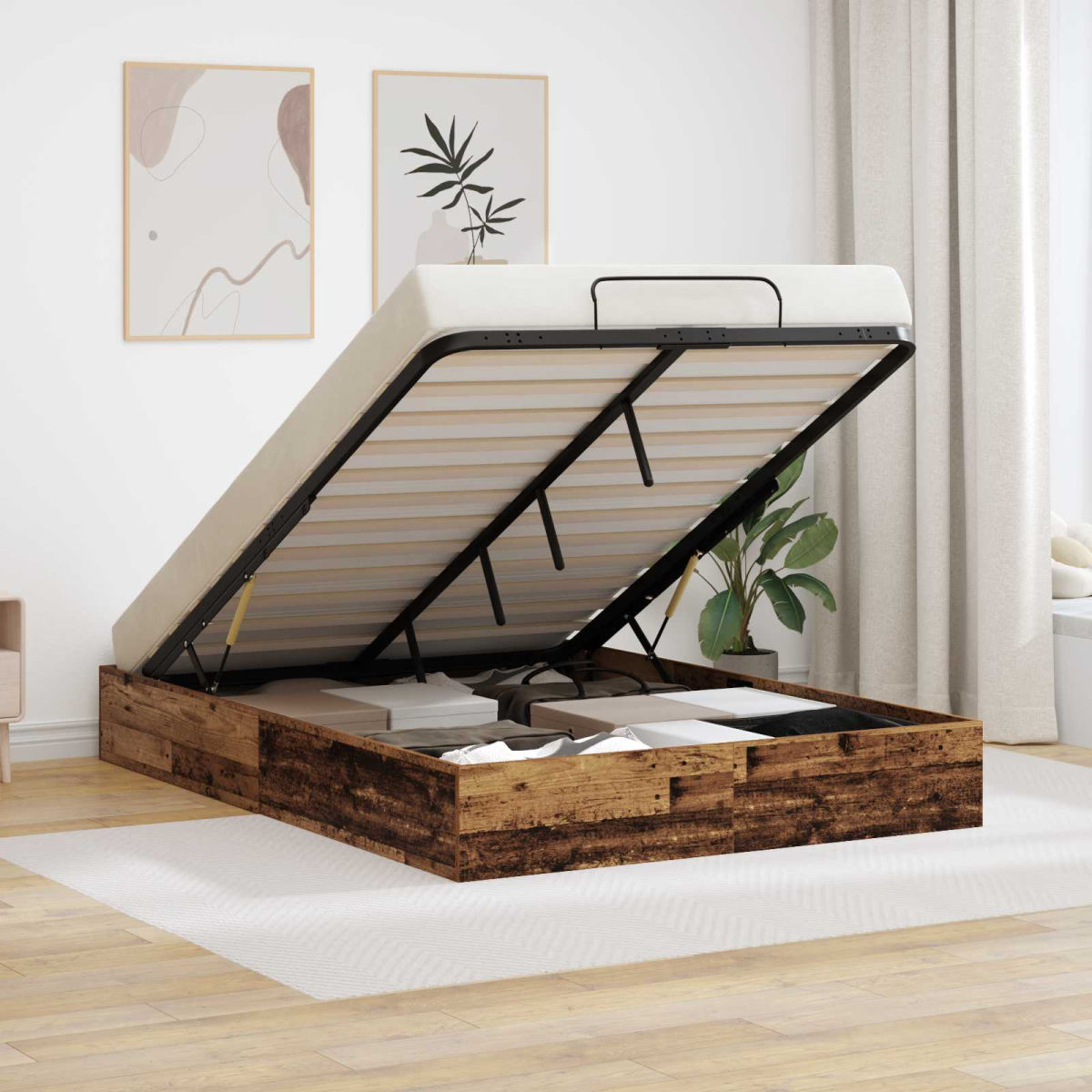 vidaXL Ottoman Bed Frame White 203 x 180 x 25 cm Engineered Wood - from vidaXL