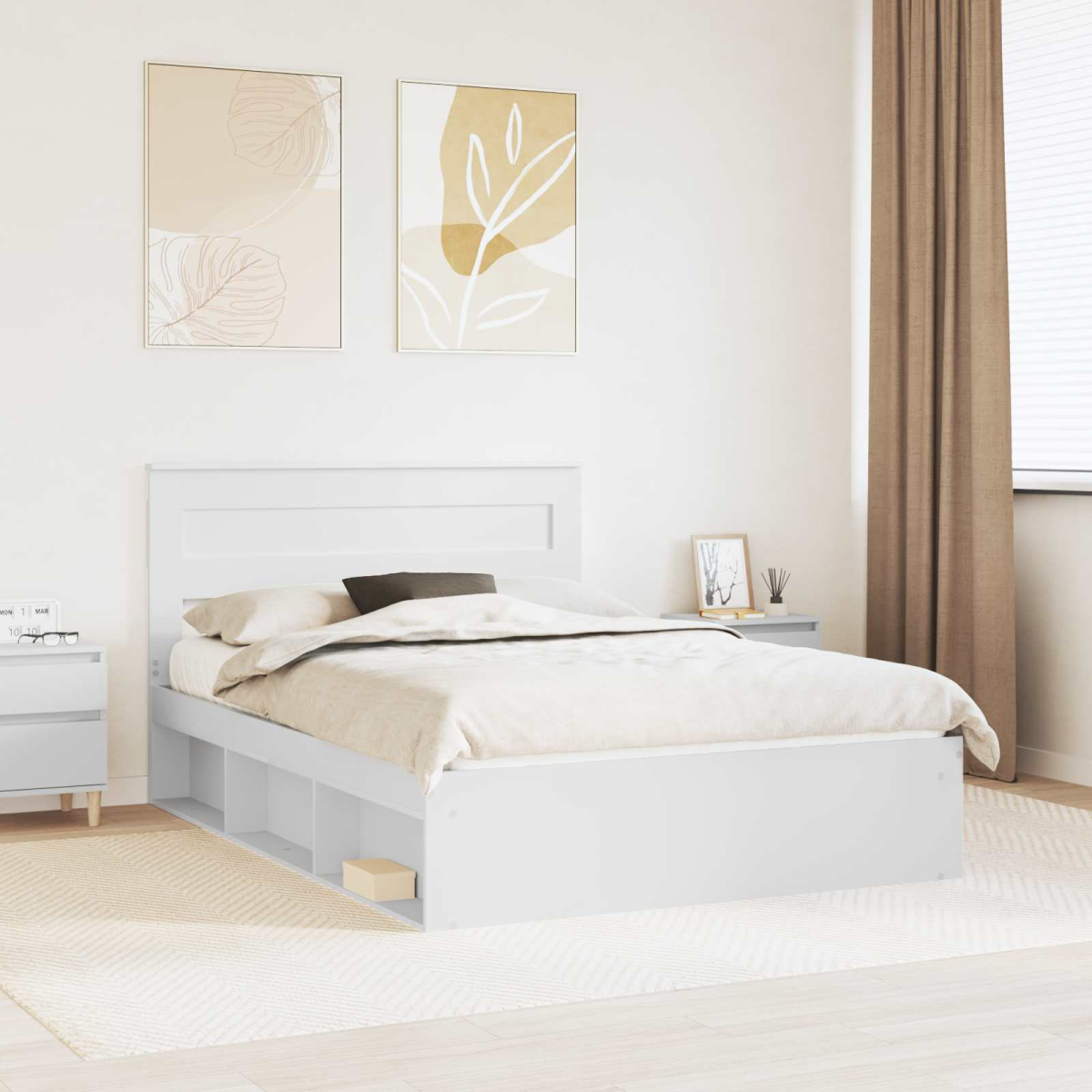 vidaXL Bed Frame with Headboard White 200 x 200 cm Solid Pine Wood - from vidaXL