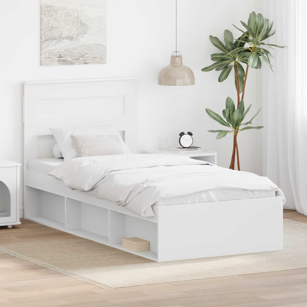 vidaXL Bed Frame with Headboard White 200 x 200 cm Solid Pine Wood - from vidaXL