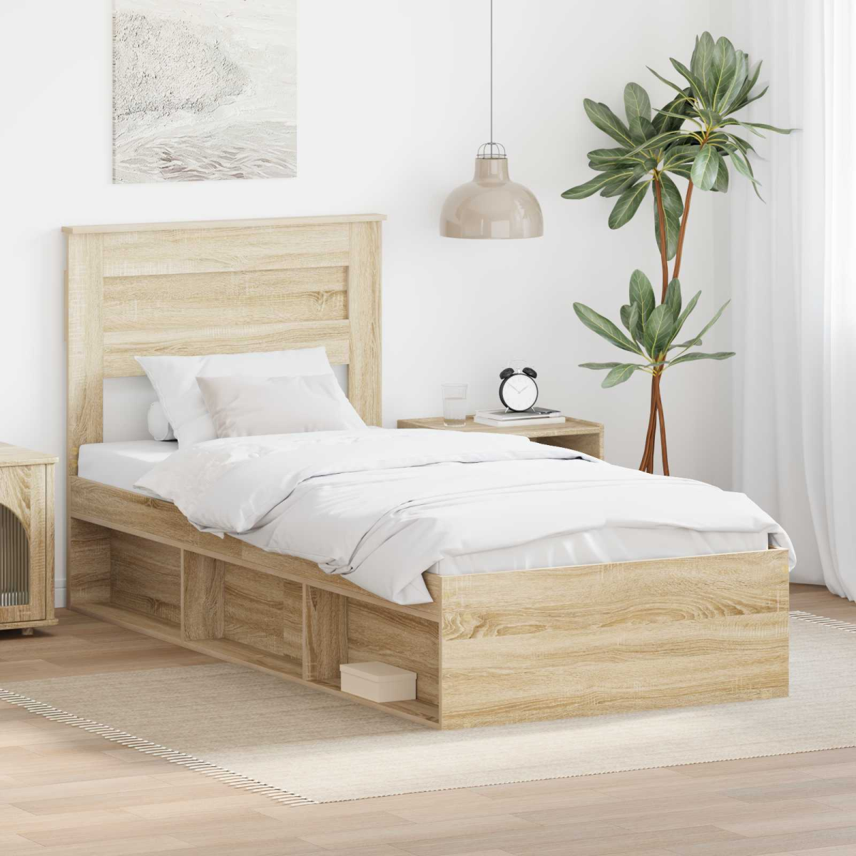 vidaXL Bed Frame with Headboard White 200 x 200 cm Solid Pine Wood - from vidaXL