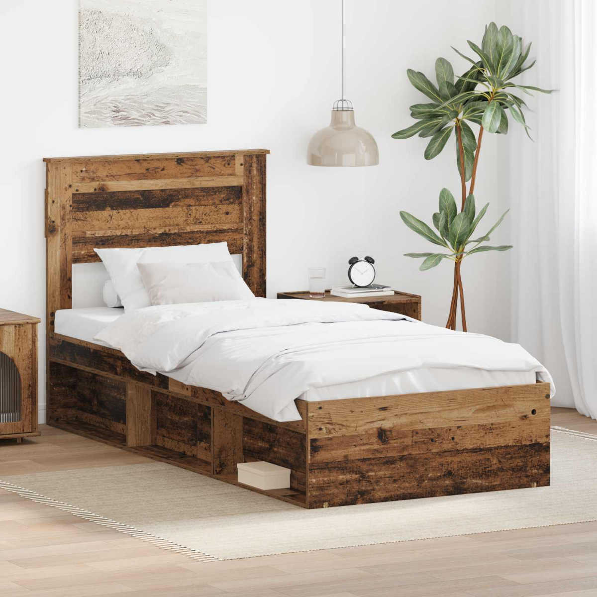 vidaXL Bed Frame with Headboard White 200 x 200 cm Solid Pine Wood - from vidaXL