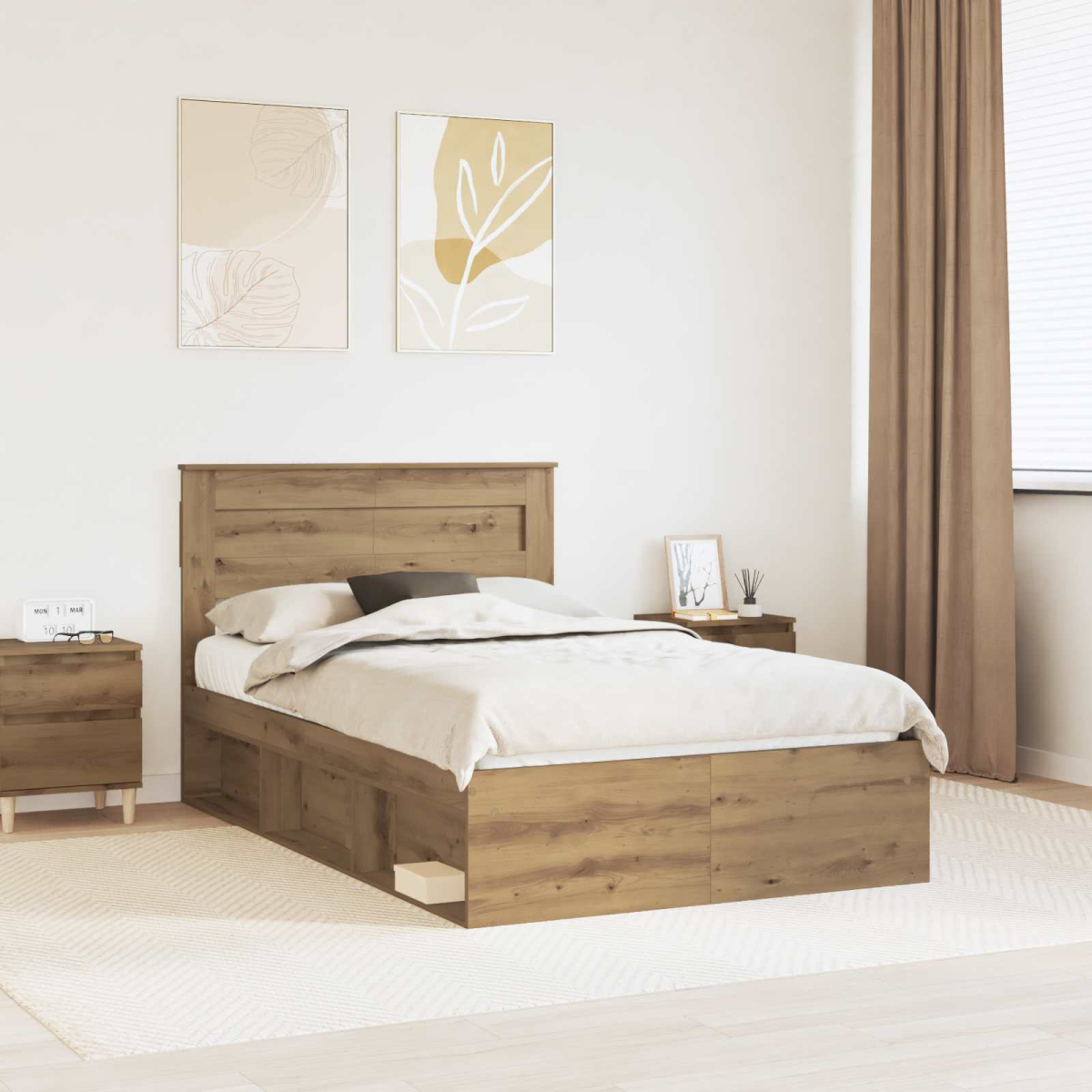 vidaXL Bed Frame with Headboard White 200 x 200 cm Solid Pine Wood - from vidaXL