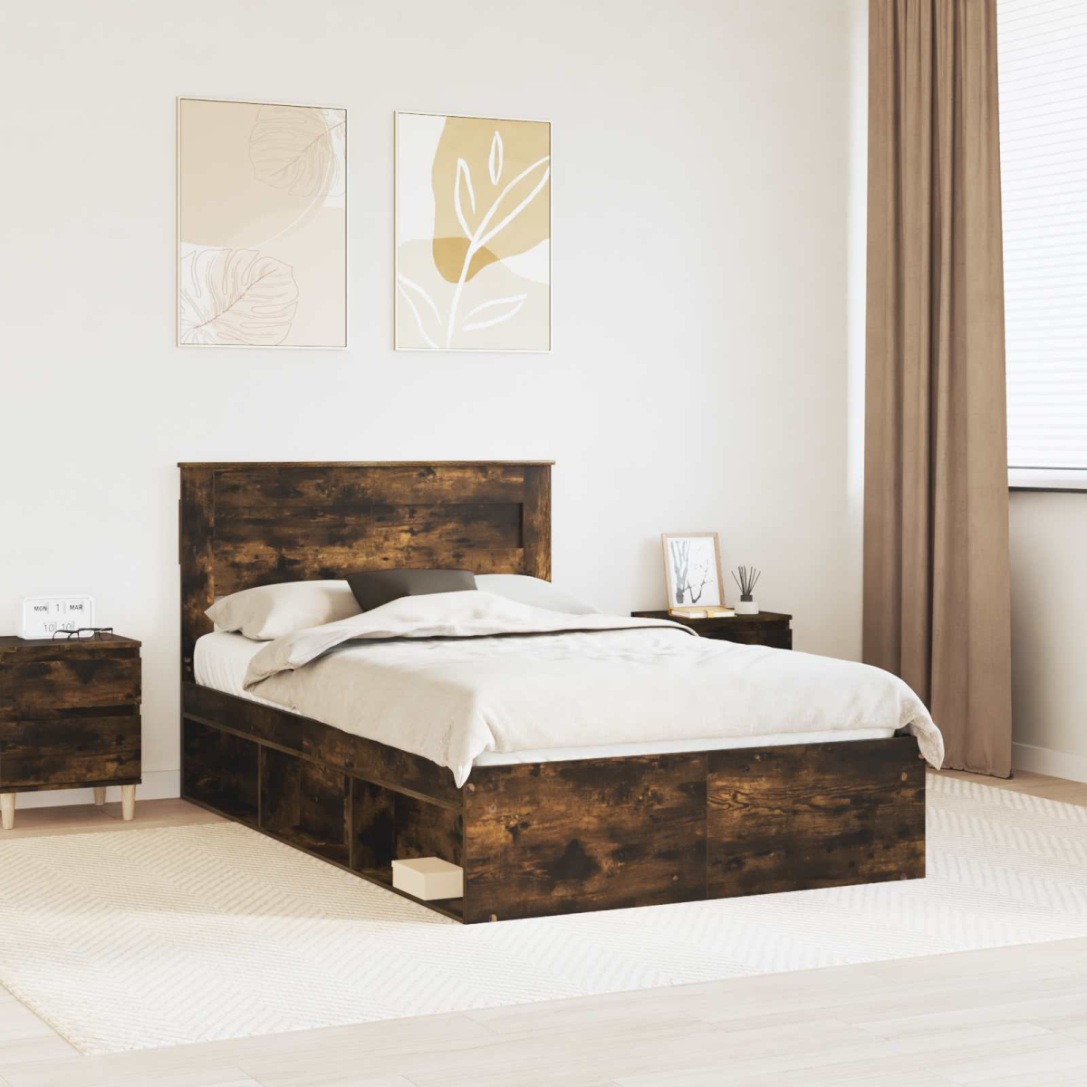 vidaXL Bed Frame with Headboard White 200 x 200 cm Solid Pine Wood - from vidaXL
