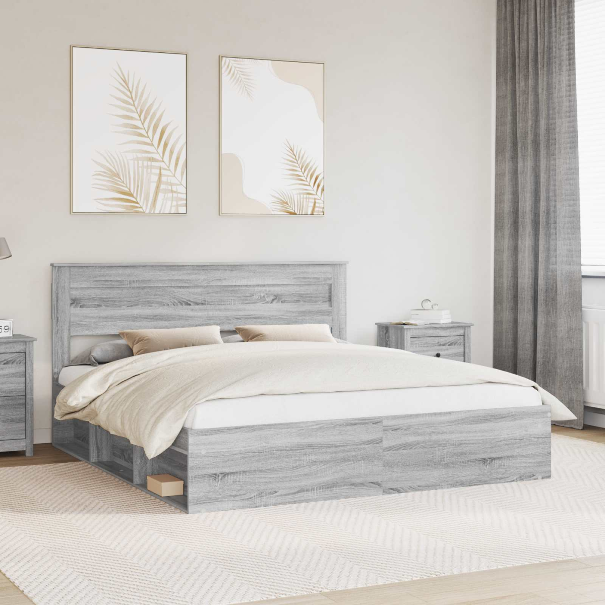 vidaXL Bed Frame with Headboard White 200 x 200 cm Solid Pine Wood - from vidaXL