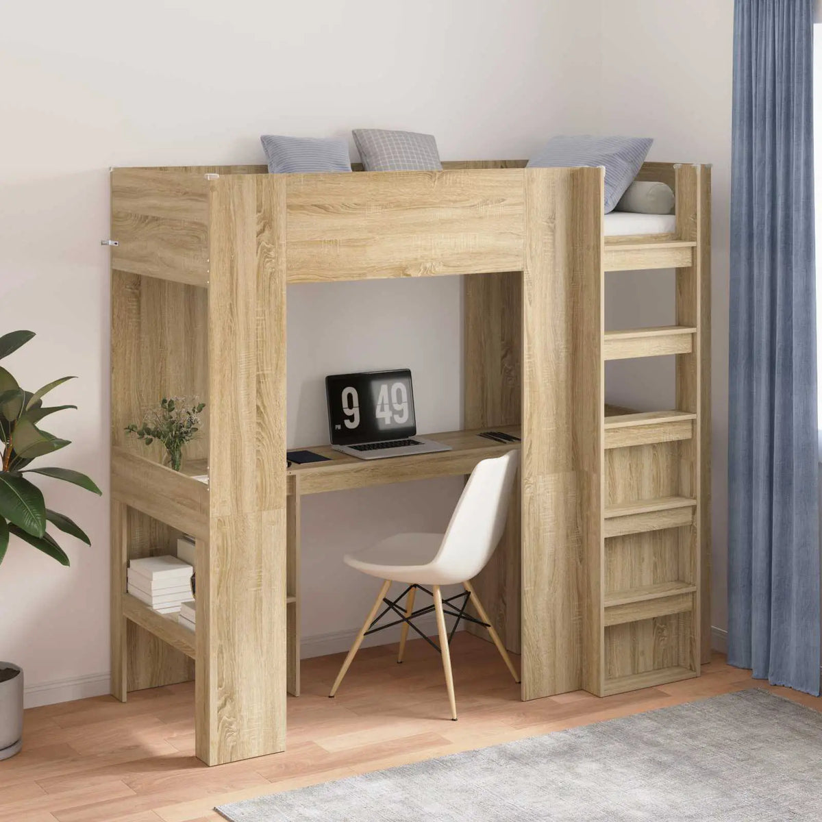 vidaXL Loft Bed Frame with Desk White 75 x 190 cm Engineered Wood - from vidaXL