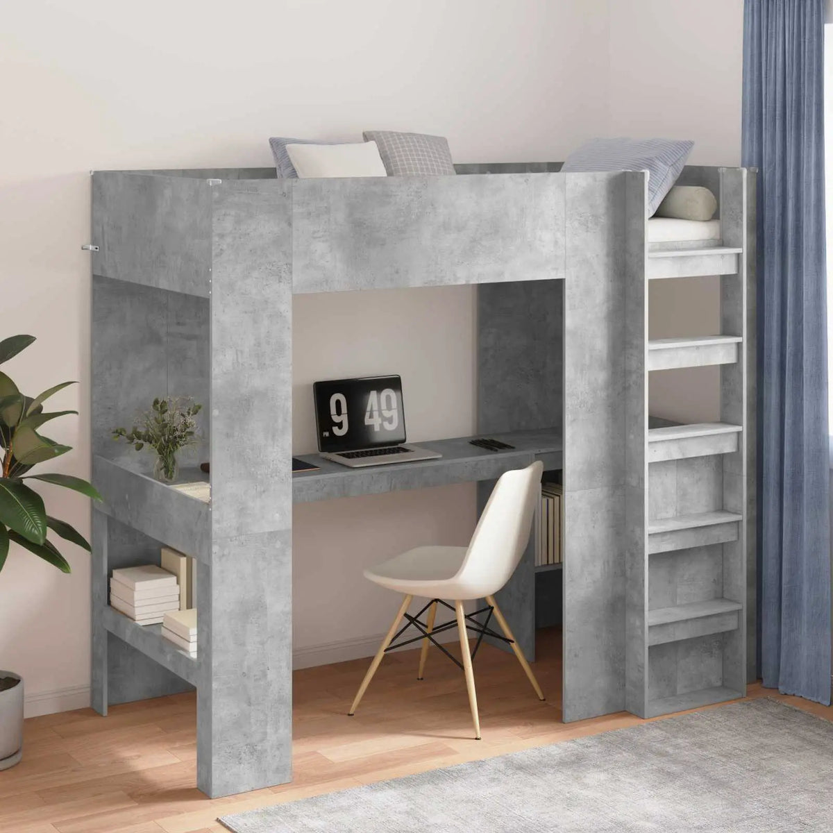vidaXL Loft Bed Frame with Desk White 75 x 190 cm Engineered Wood - from vidaXL