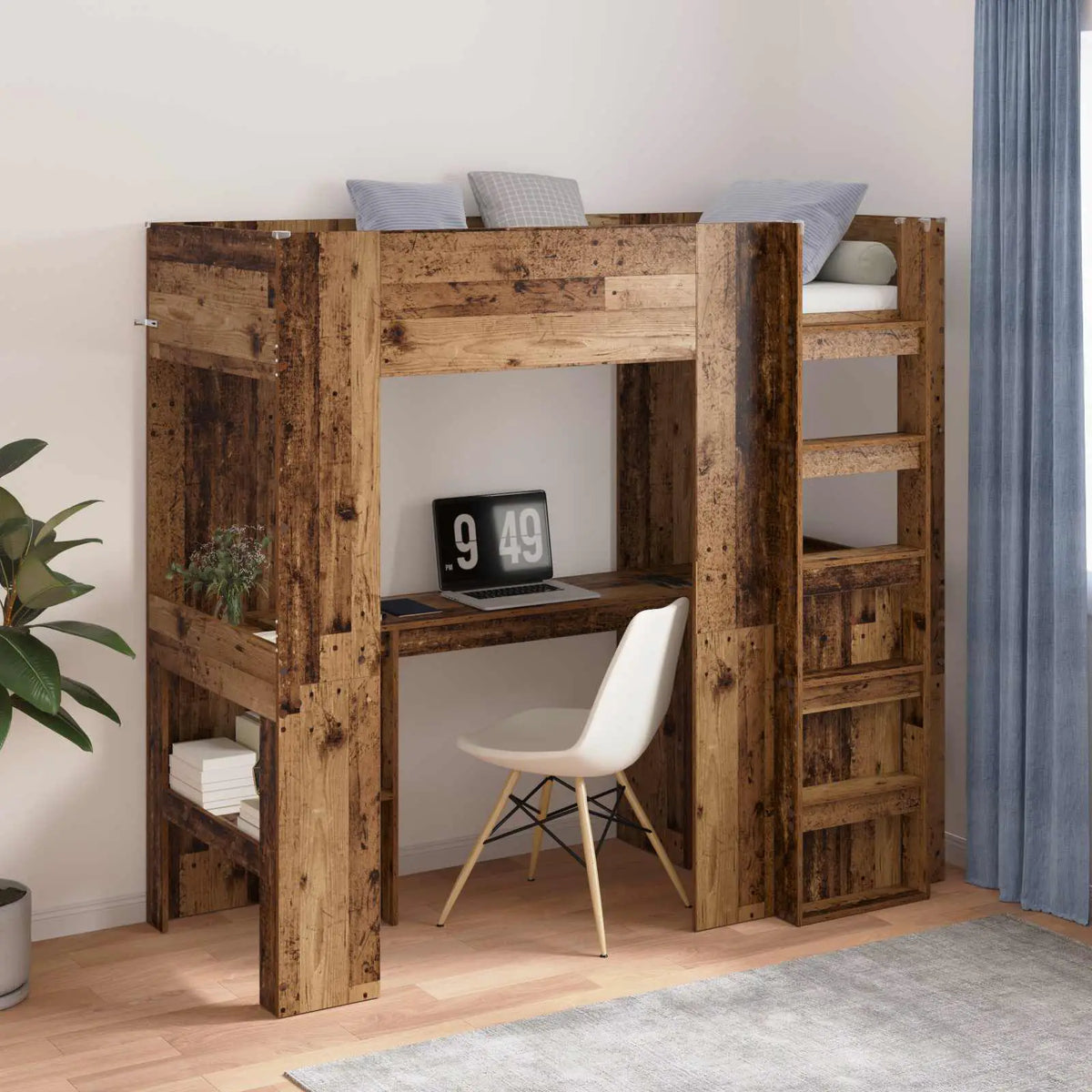vidaXL Loft Bed Frame with Desk White 75 x 190 cm Engineered Wood - from vidaXL