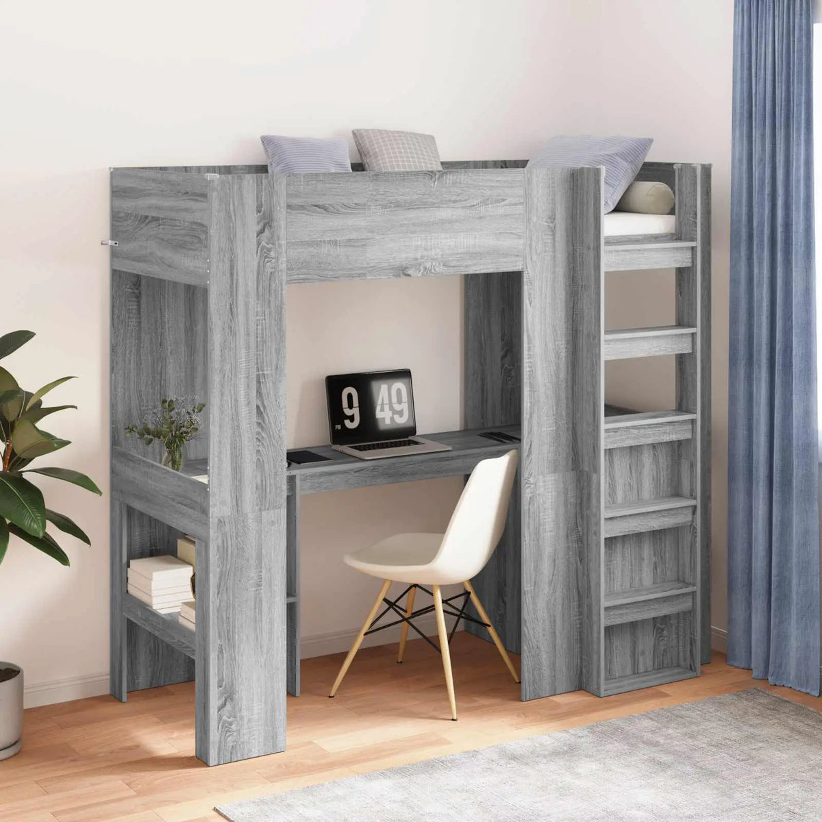 vidaXL Loft Bed Frame with Desk White 75 x 190 cm Engineered Wood - from vidaXL