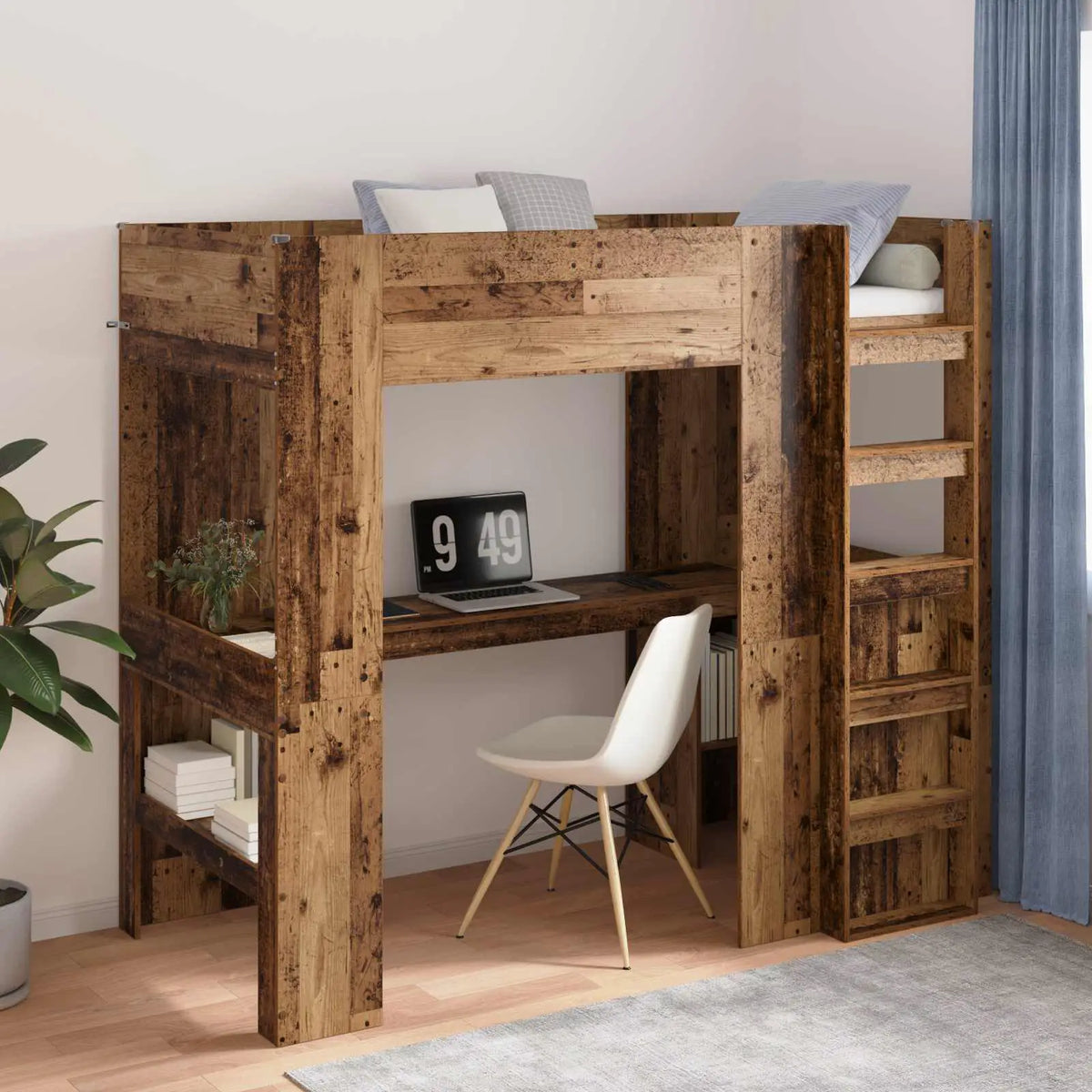 vidaXL Loft Bed Frame with Desk White 75 x 190 cm Engineered Wood - from vidaXL