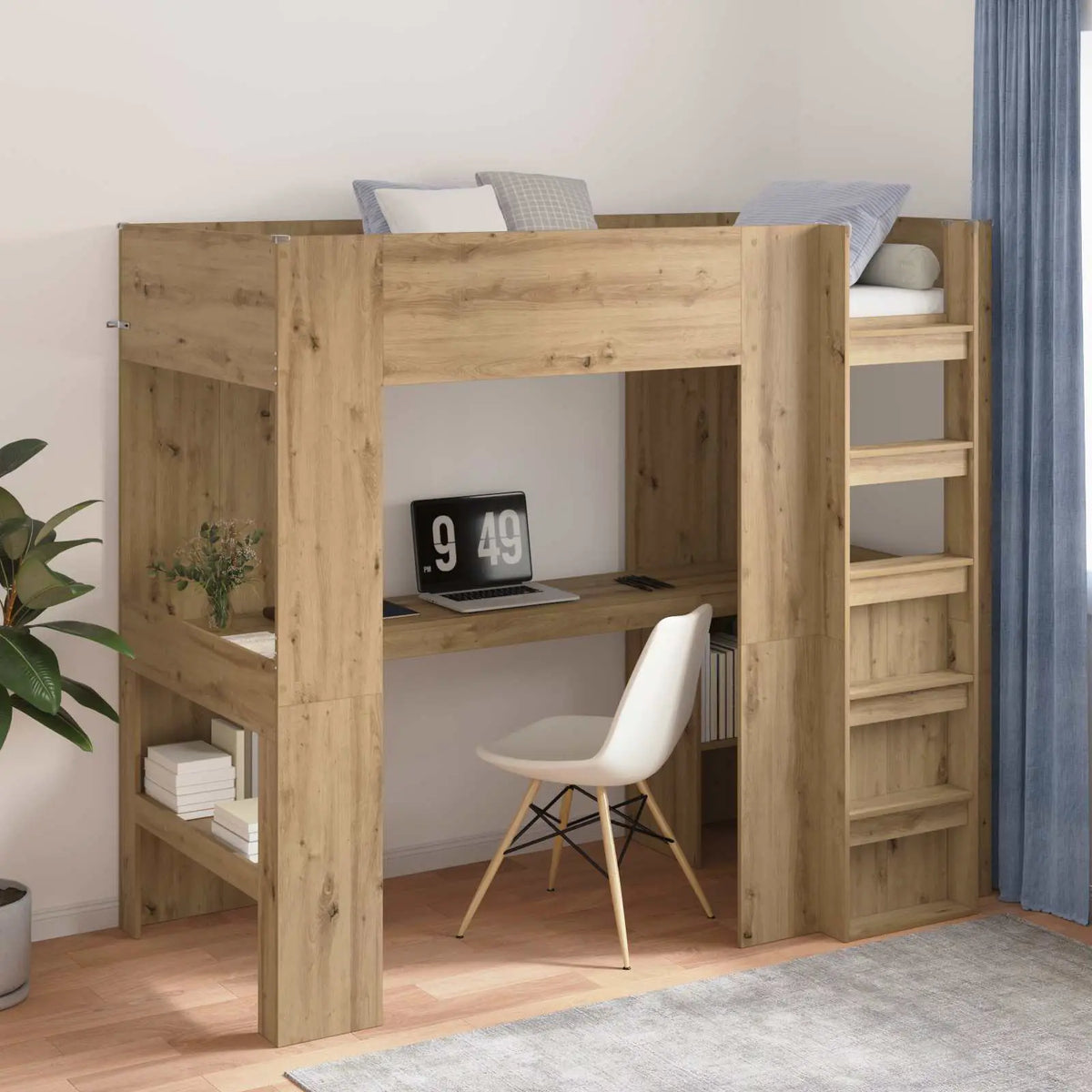 vidaXL Loft Bed Frame with Desk White 75 x 190 cm Engineered Wood - from vidaXL