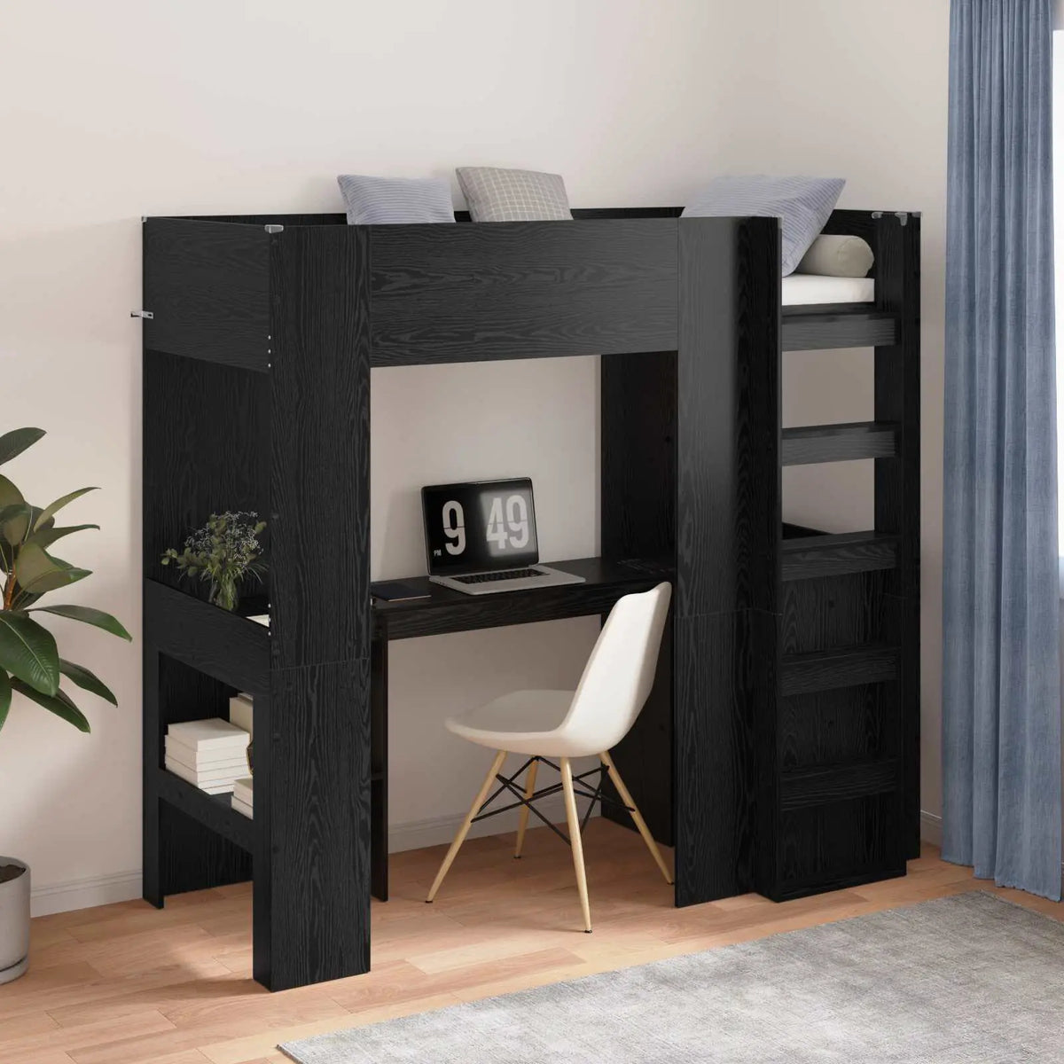 vidaXL Loft Bed Frame with Desk White 75 x 190 cm Engineered Wood - from vidaXL