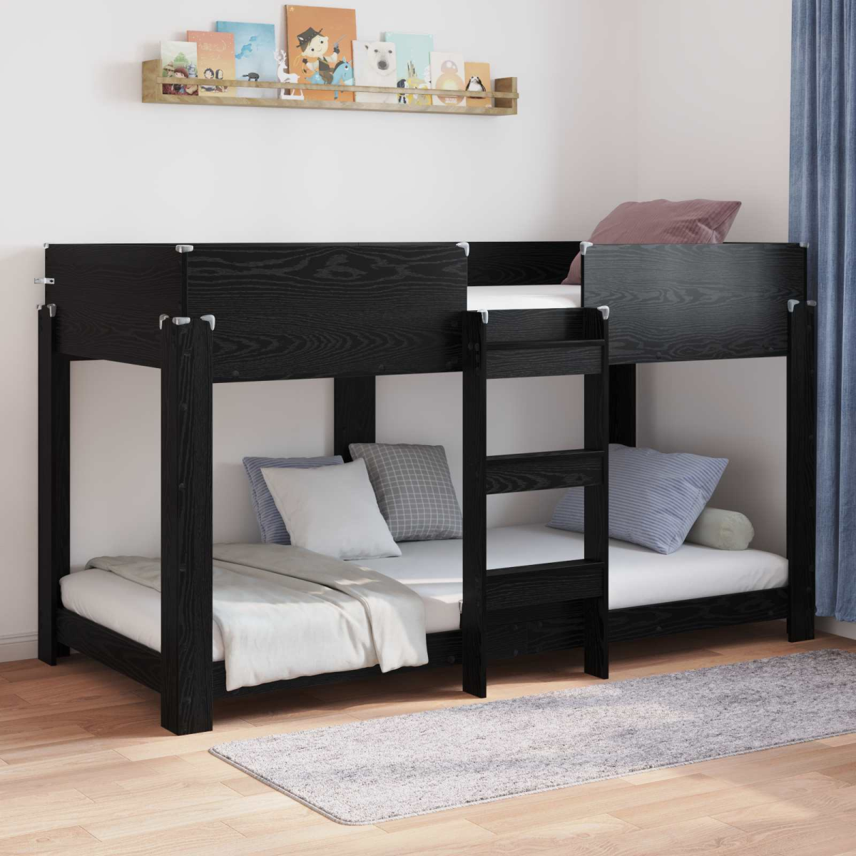 vidaXL Bunk Bed for Kids Black Oak 100 x 200 cm Engineered Wood - from vidaXL